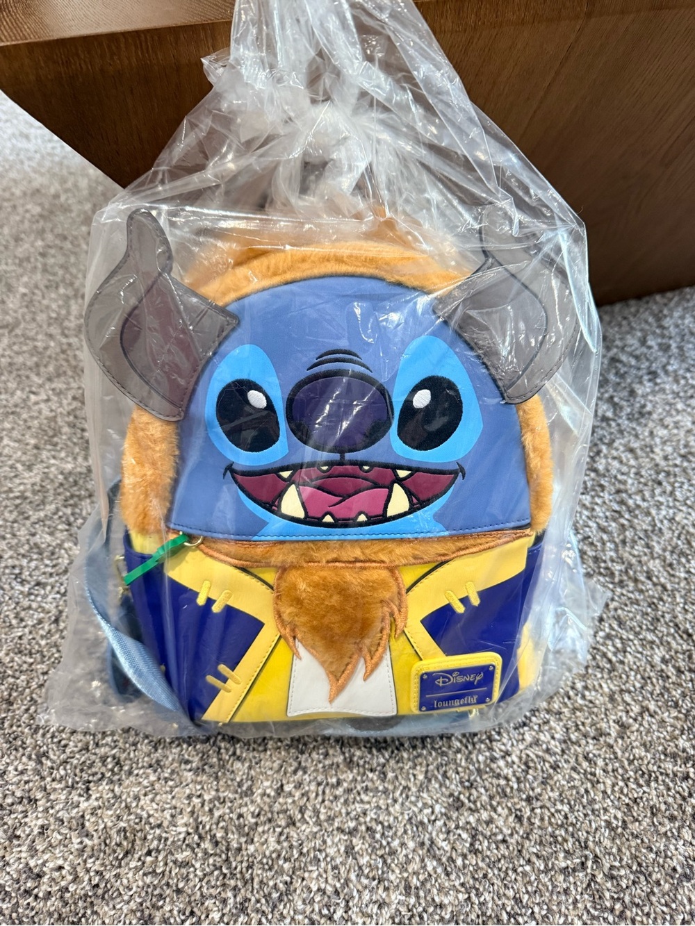 Loungefly Disney Stitch Beast Plush Mini Backpack - Blue, Yellow & Brown